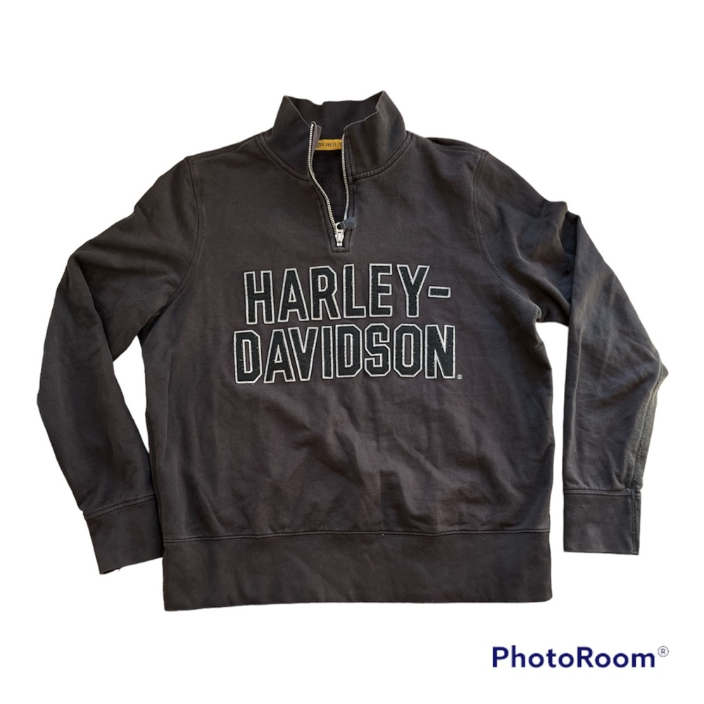 Harley Davidson 1/4 Zip Felt Lettering Pullover EUC XL